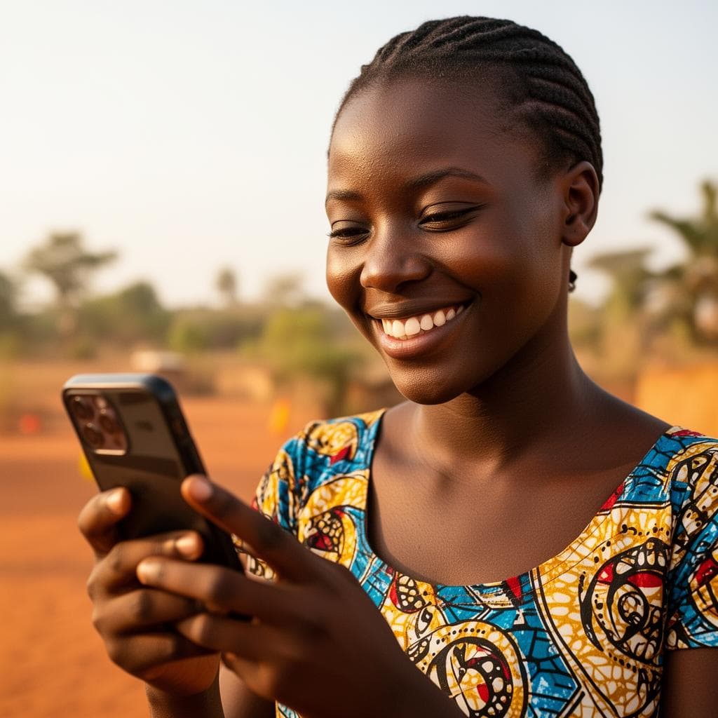 Femme consultant un message de sensibilisation sur son téléphone